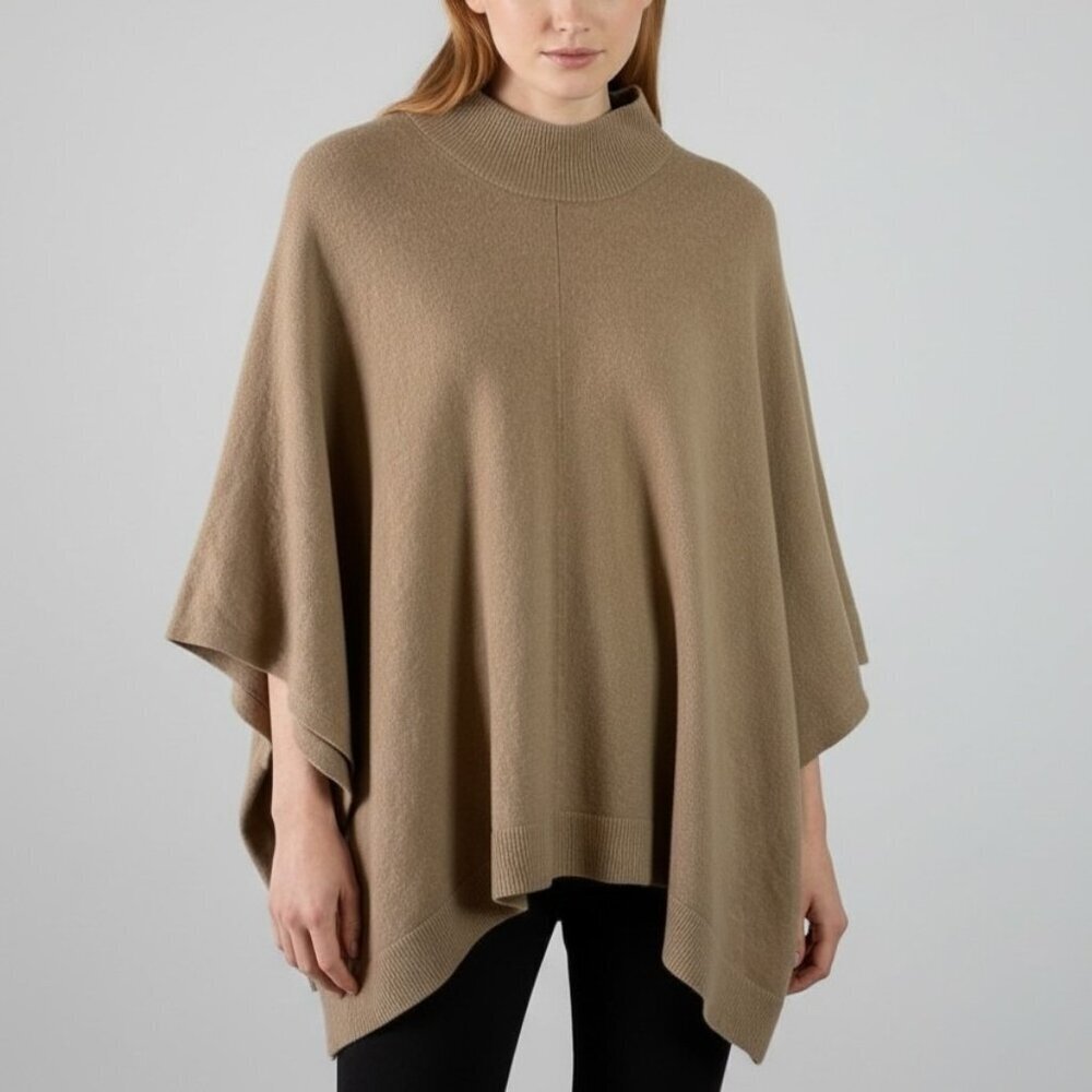 Theory Oversize Wool Blend Camel Mock Neck Poncho Sweater XS/S Minimalist